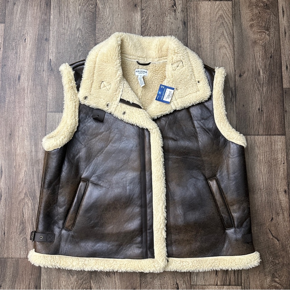 Arizona Jean Co Leather Imitation Soft Vest Faux Fur Women’s Size XXL Brown